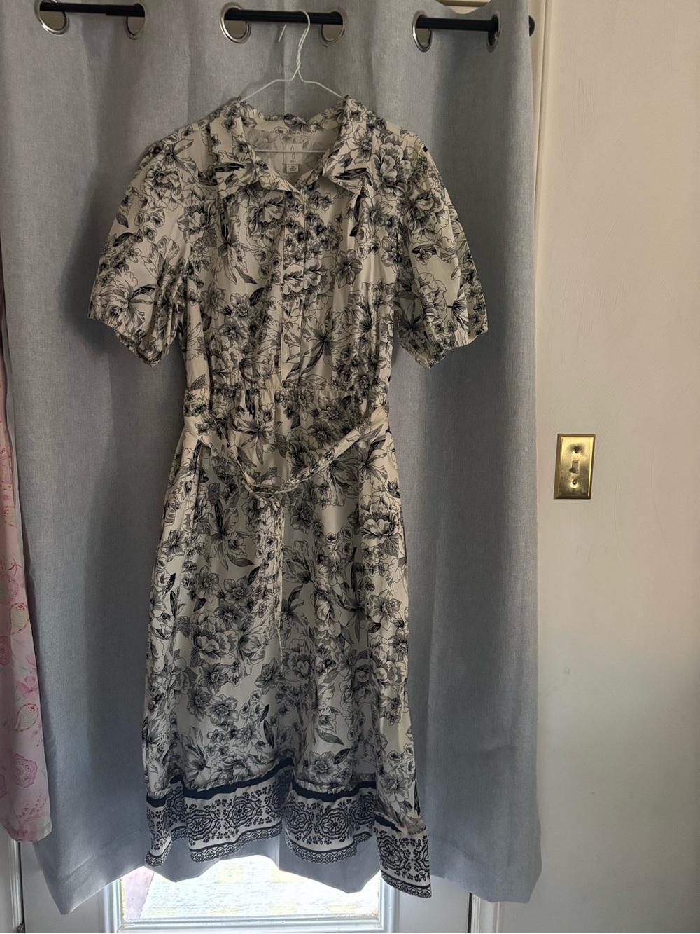Joie Cream and Black Floral Shirt Dress